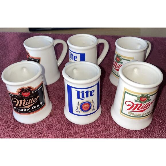 6 Ceramic Miller Brewing Co Beer Mugs Miller Genuine‎ Draft, High Life and Lite - Picture 1 of 4